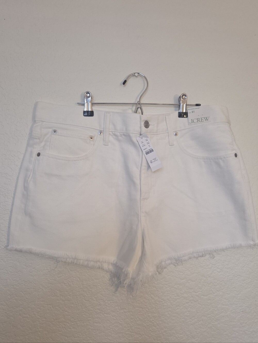 J.Crew Relaxed White Denim Shorts NWT Size 31 Raw Hem Summer